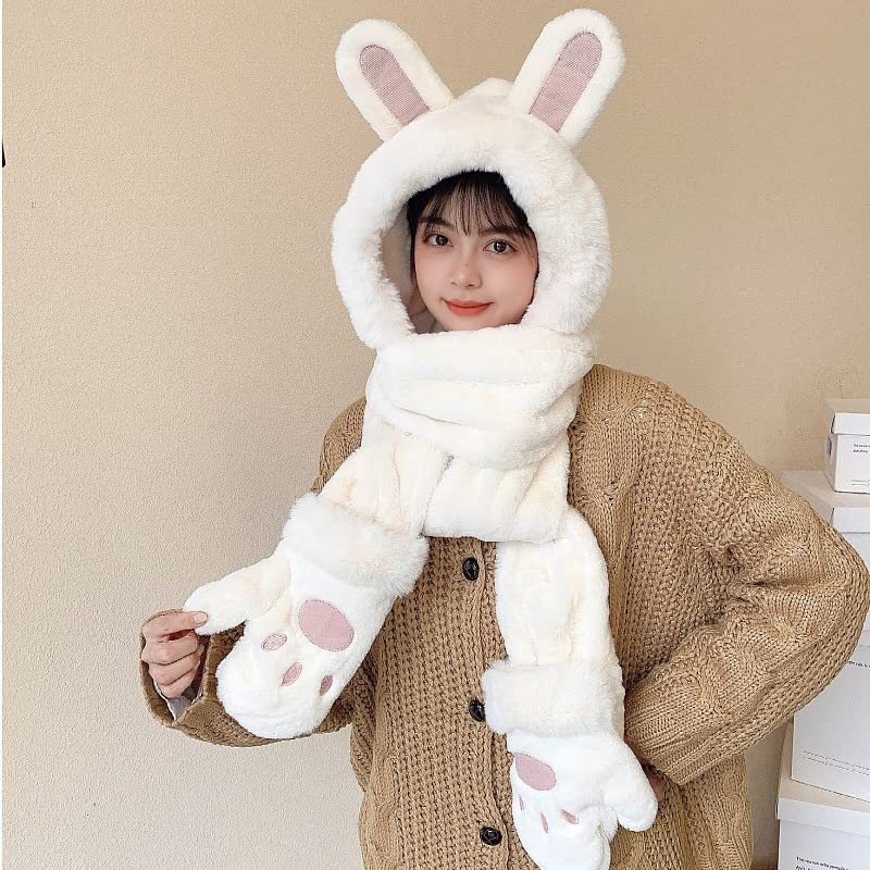 Cute Bunny Hoodie Hat and Scarf Set
