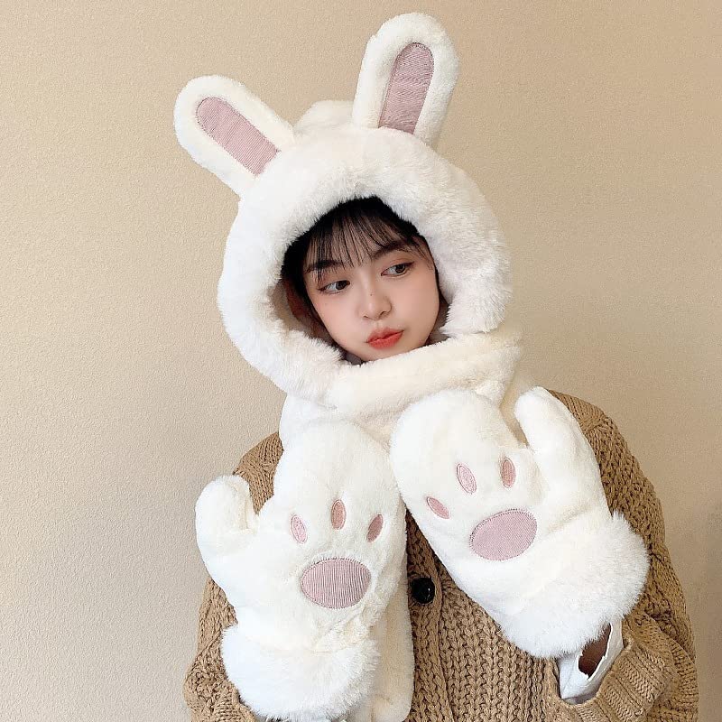 Cute Bunny Hoodie Hat and Scarf Set