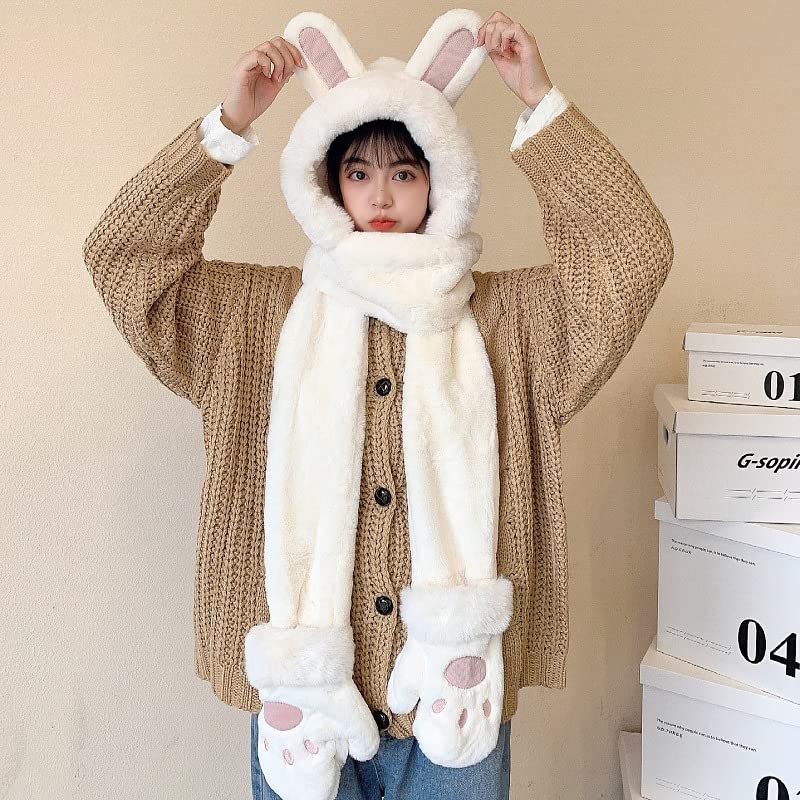Cute Bunny Hoodie Hat and Scarf Set
