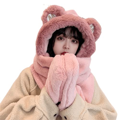 Kawaii Bear Ear Sherpa Hat, Scarf & Gloves