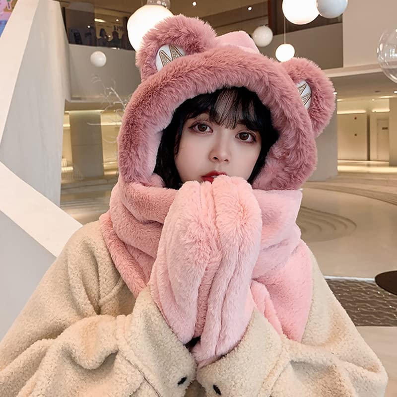 Kawaii Bear Ear Sherpa Hat, Scarf & Gloves