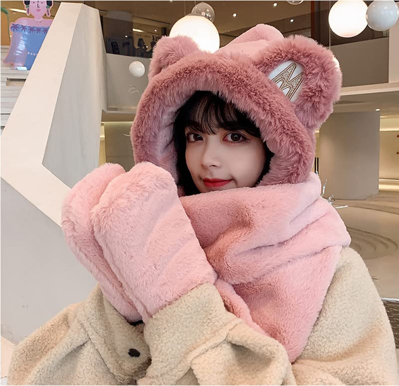 Kawaii Bear Ear Sherpa Hat, Scarf & Gloves