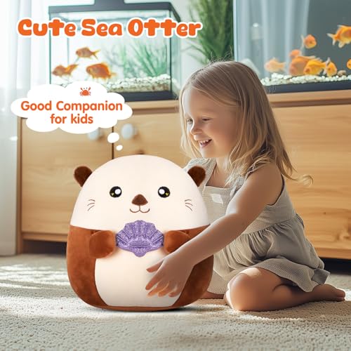 Kawaii Glow Otter Plush Pillow with Fuzzy Ears