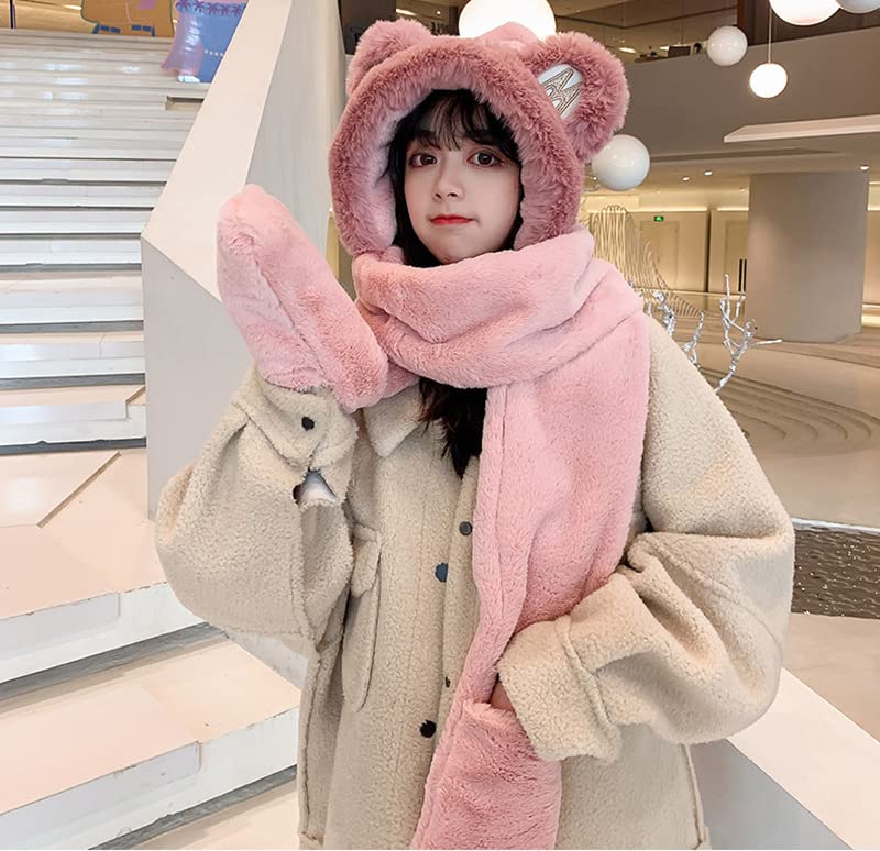 Kawaii Bear Ear Sherpa Hat, Scarf & Gloves
