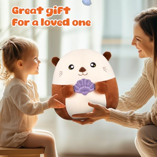 Kawaii Glow Otter Plush Pillow with Fuzzy Ears