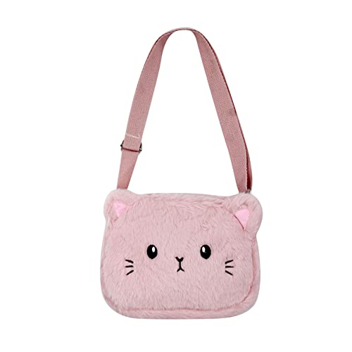 Kawaii Fluffy Cat Crossbody Purse - Pink