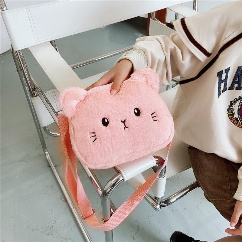 Kawaii Fluffy Cat Crossbody Purse - Pink