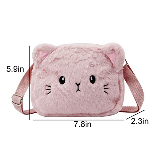 Kawaii Fluffy Cat Crossbody Purse - Pink