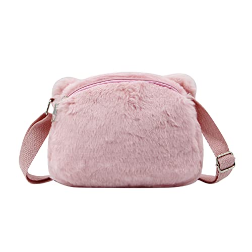 Kawaii Fluffy Cat Crossbody Purse - Pink