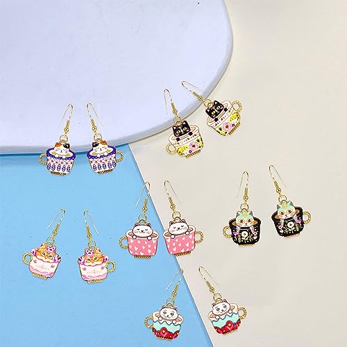 6 Pairs Kawaii Cat Dangle Earrings Set