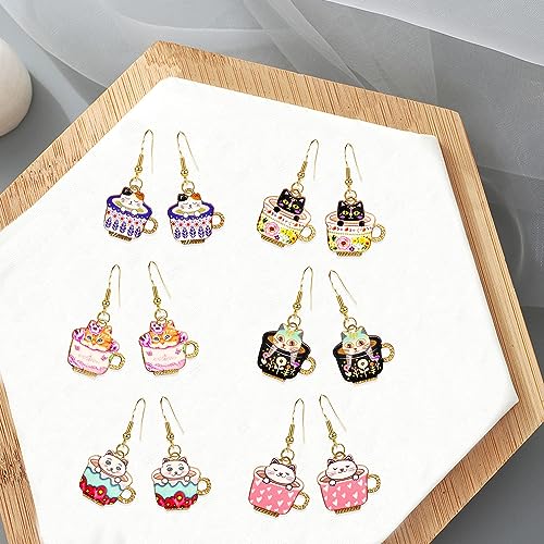 6 Pairs Kawaii Cat Dangle Earrings Set
