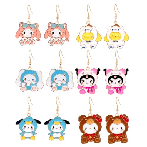 Cute Cat Dangle Earrings Set - 6PCS Kawaii