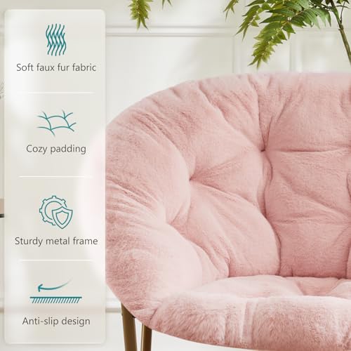 Kawaii Faux Fur Folding Saucer Chair - Pink
