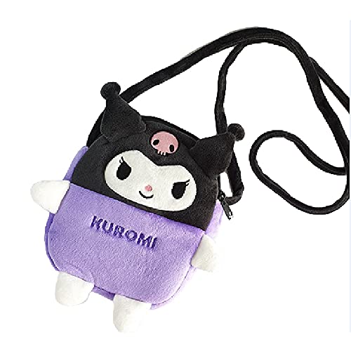 Kuromi Cute Double Zippered Plush Crossbody Bag