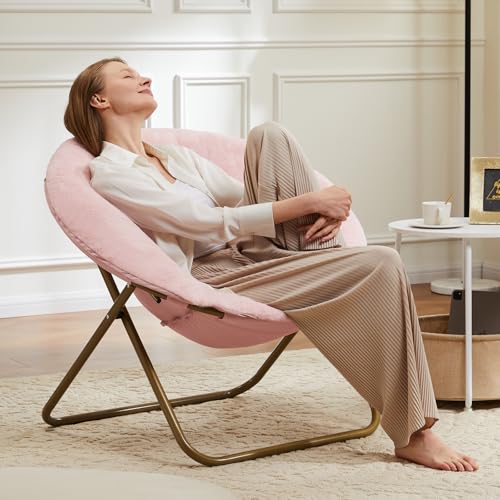 Kawaii Faux Fur Folding Saucer Chair - Pink