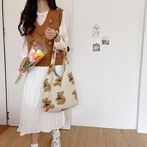 Kawaii Bear Pattern Plush Tote Shoulder Bag