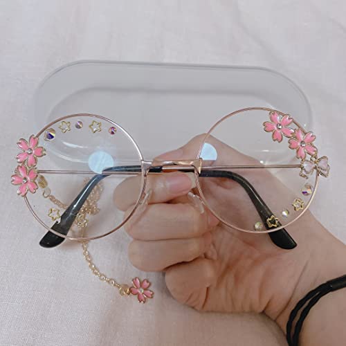 Kawaii Glasses with Chain and Sakura Case