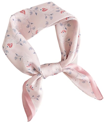 Floral Pink Mini Kawaii Satin Scarf - 27.5