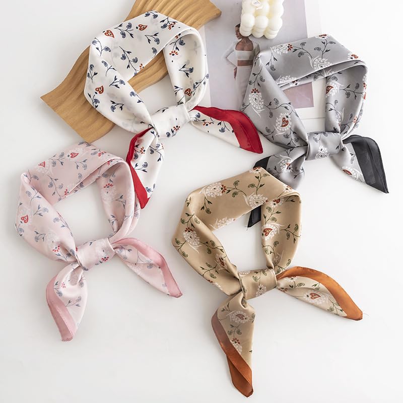 Floral Pink Mini Kawaii Satin Scarf - 27.5