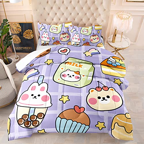 Kawaii Purple Bear Plush Comforter Set