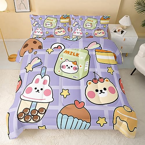 Kawaii Purple Bear Plush Comforter Set