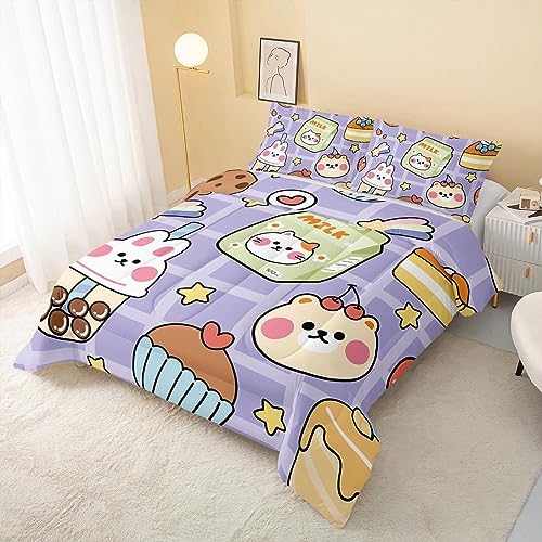 Kawaii Purple Bear Plush Comforter Set