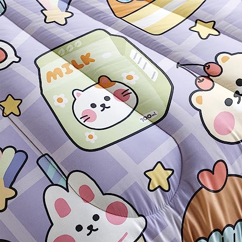 Kawaii Purple Bear Plush Comforter Set