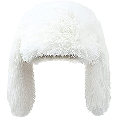 Kawaii Bunny Ears Plush Beanie Hat - White