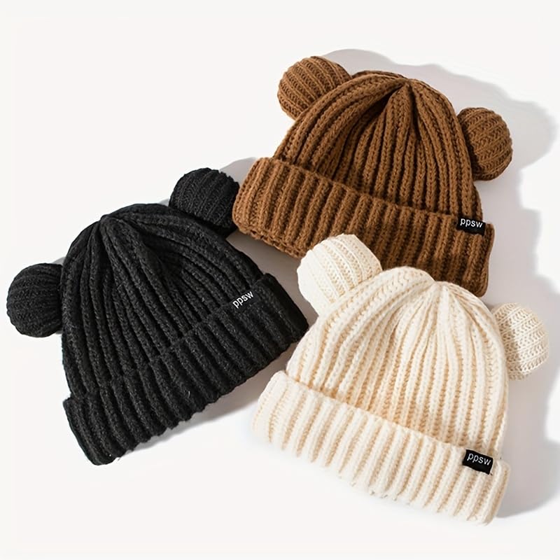 Kawaii Winter Bear Ears Knitted Beanie Hat