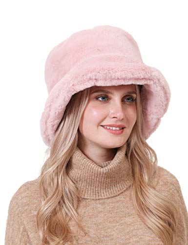 Kawaii Pink Faux Fur Bucket Hat for Women