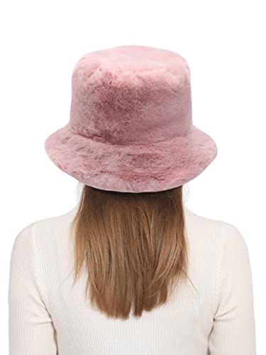 Kawaii Pink Faux Fur Bucket Hat for Women