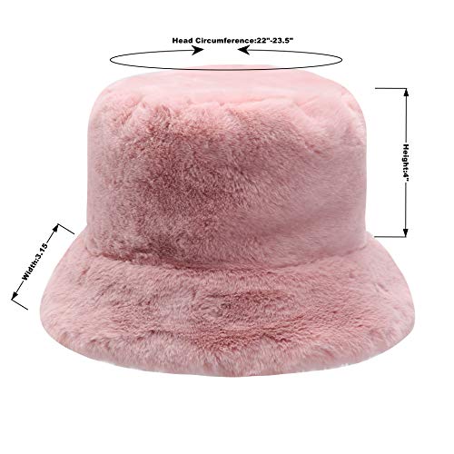 Kawaii Pink Faux Fur Bucket Hat for Women