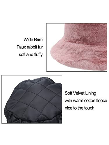 Kawaii Pink Faux Fur Bucket Hat for Women