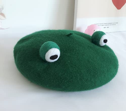 Kawaii Green Frog Beret Winter Cap for Girls