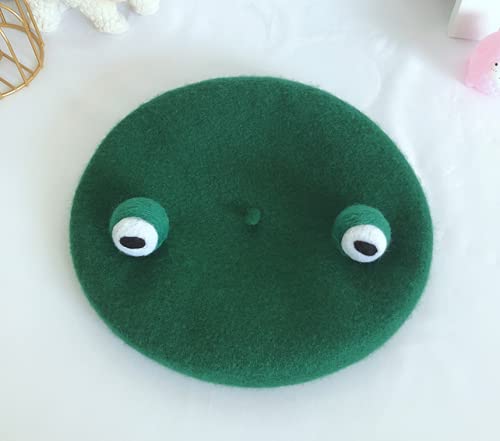 Kawaii Green Frog Beret Winter Cap for Girls
