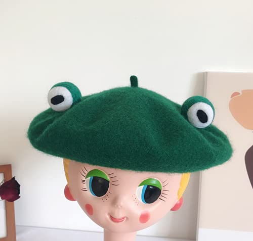 Kawaii Green Frog Beret Winter Cap for Girls
