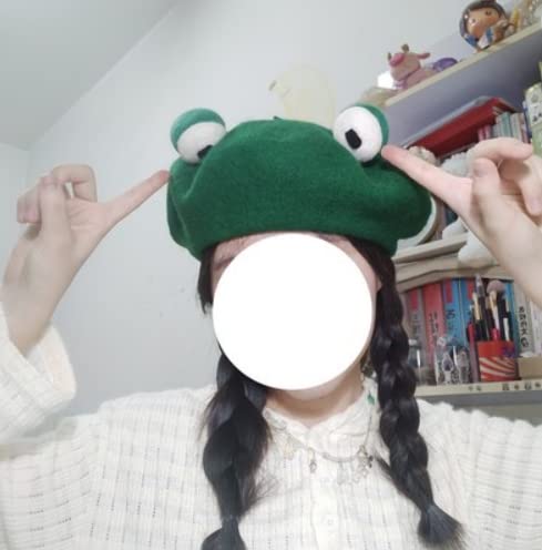Kawaii Green Frog Beret Winter Cap for Girls