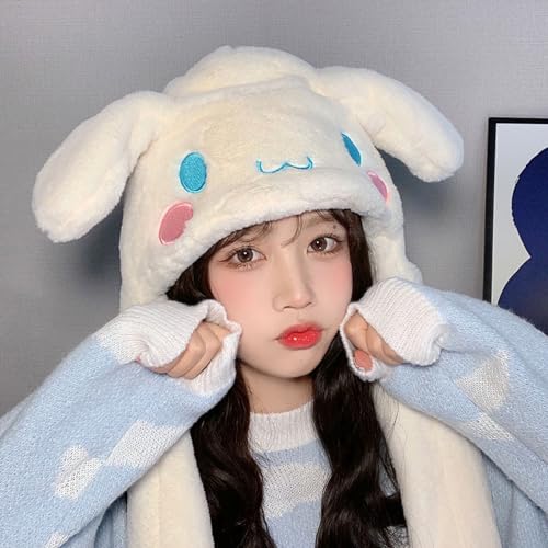 Kawaii Ear-Moving Plush Hat & Scarf Set
