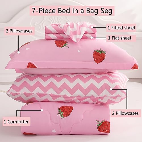 Kawaii Strawberry Plush Bedding Set for Teens
