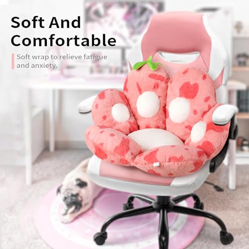 Kawaii Cat Paw Strawberry Cow Plush Cushion