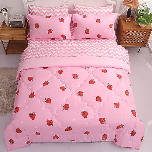 Kawaii Strawberry Plush Bedding Set for Teens