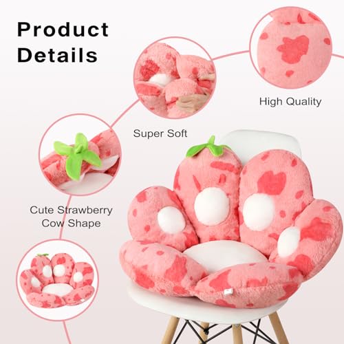 Kawaii Cat Paw Strawberry Cow Plush Cushion