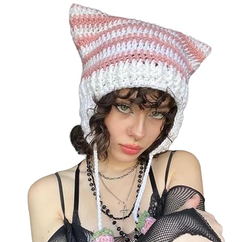 Kawaii Cat Ear Crochet Beanie Hat - Pink