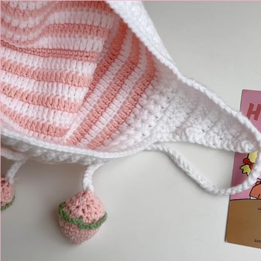 Kawaii Cat Ear Crochet Beanie Hat - Pink