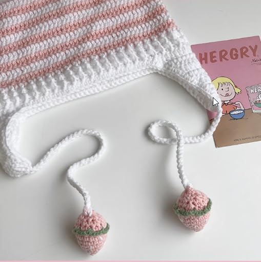 Kawaii Cat Ear Crochet Beanie Hat - Pink