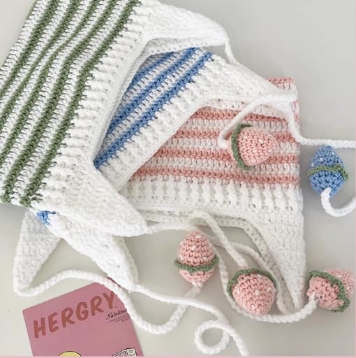 Kawaii Cat Ear Crochet Beanie Hat - Pink