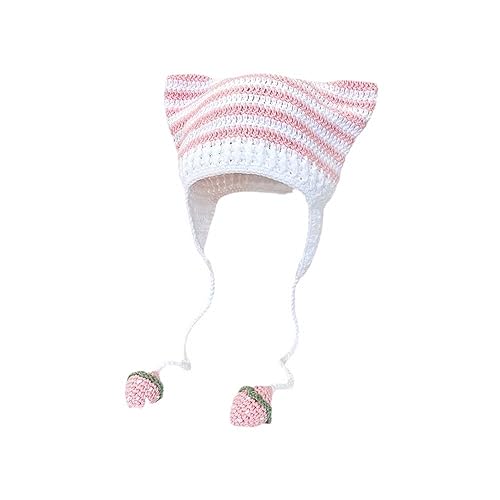 Kawaii Cat Ear Crochet Beanie Hat - Pink