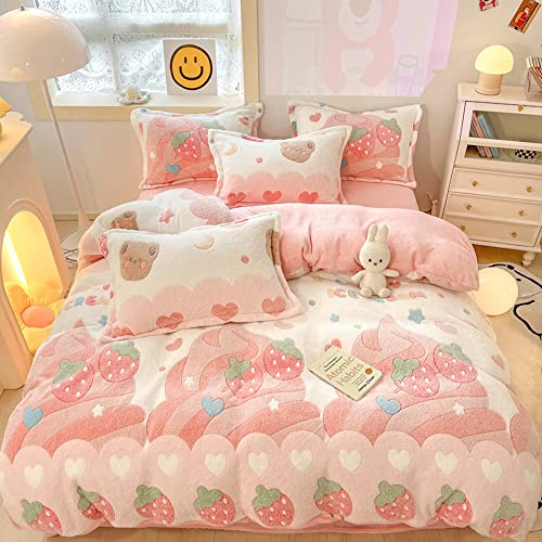 Kawaii Strawberry Duvet Cover Set for Kids