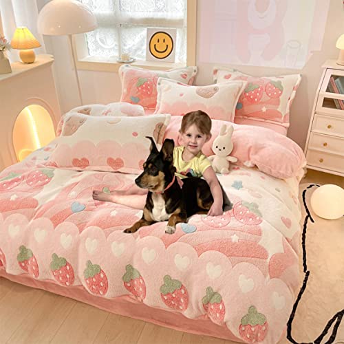 Kawaii Strawberry Duvet Cover Set for Kids