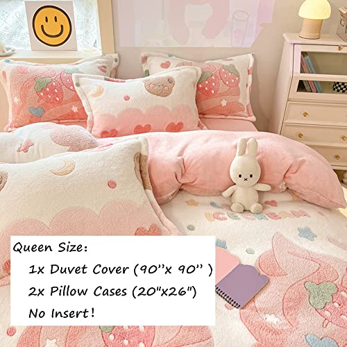 Kawaii Strawberry Duvet Cover Set for Kids